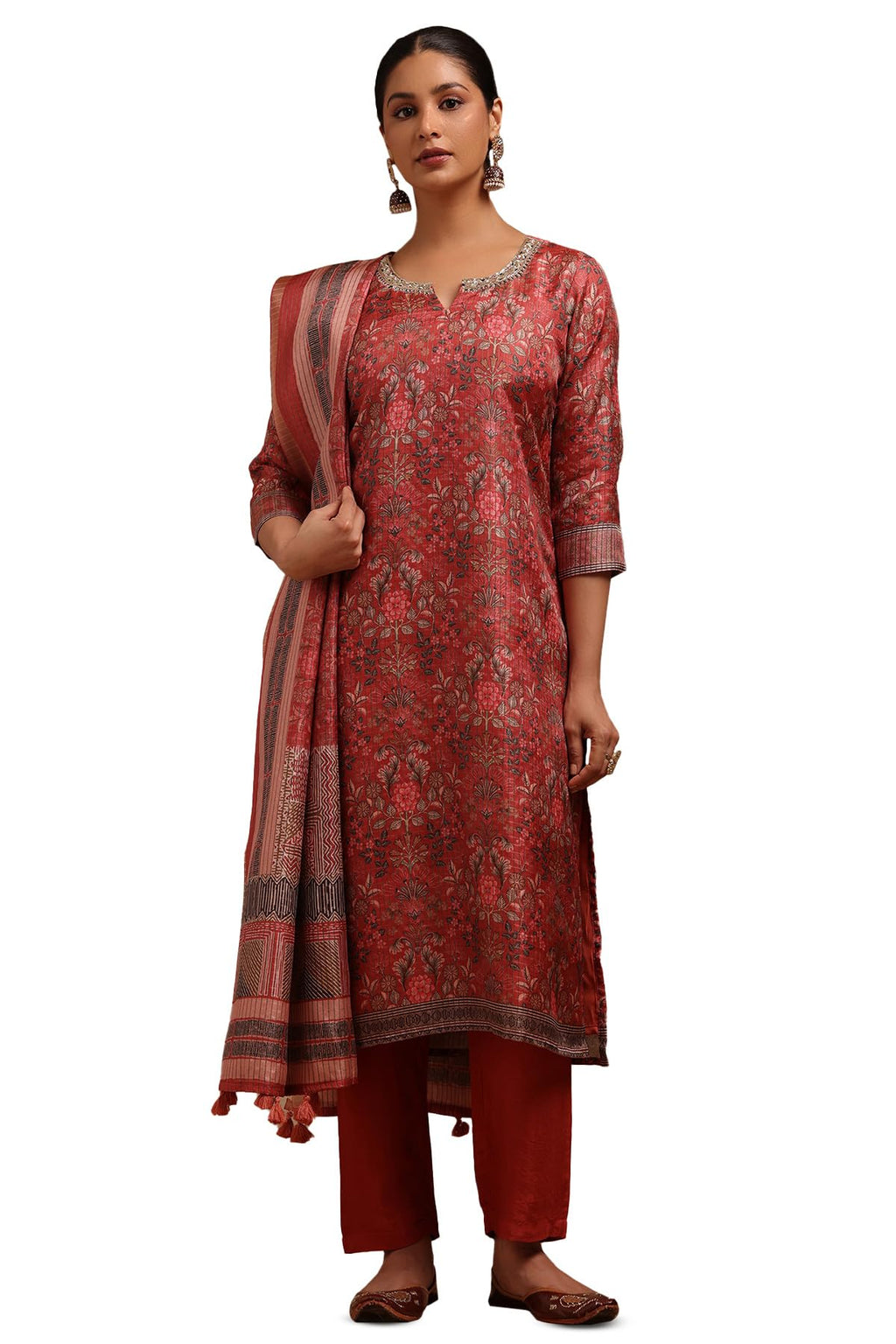 Soch Women Tussar Botanical Print Suit Set with Sequins