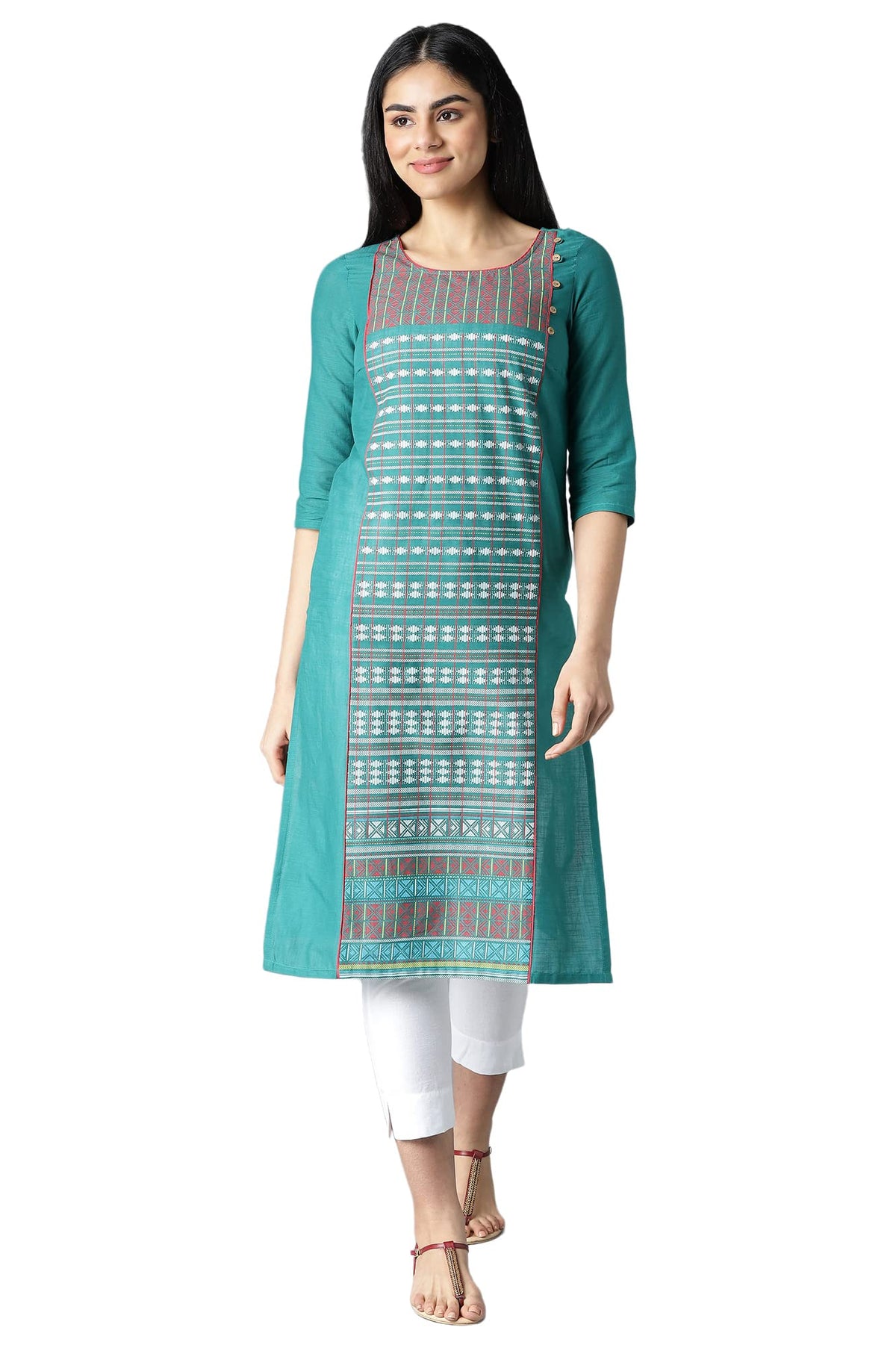 Aurelia Womens Cotton Regular Kurta (22FEA10969-500720_Alpine Green_XS)