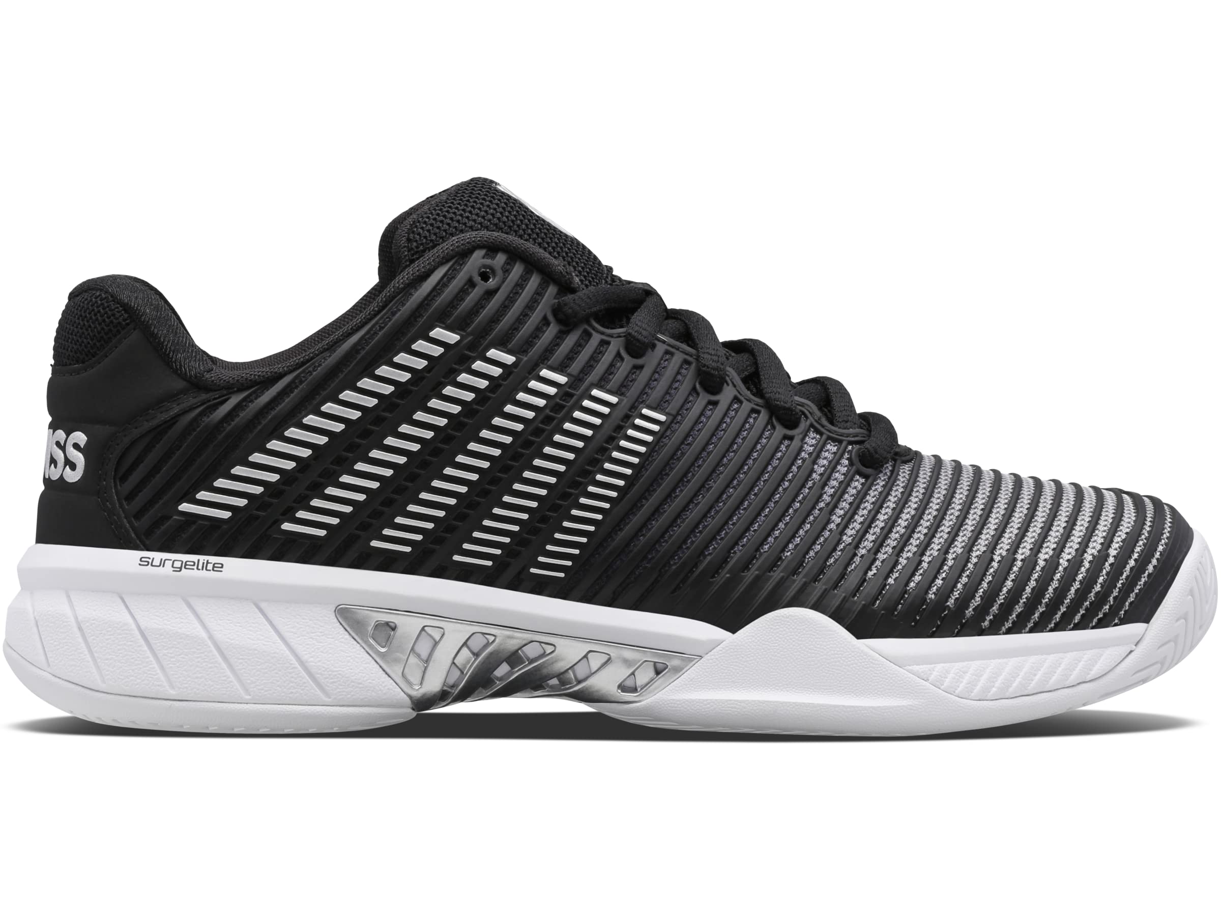 K-Swiss Women's Hypercourt Express 2 Tennis Shoe, Black/White/Silver, 8.5 M