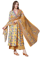 ANNI DESIGNER Women s Rayon Blend Kurta with Pants and Dupatta, Yellow, L