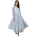 Ishin Women'S Blue Zari Embroidered Flare Anarkali Kurta Set With Jacket