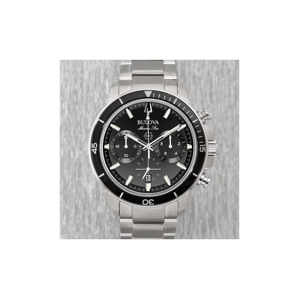 Bulova Men's Marine Star Series C Stainless Steel 6-Hand Chronograph Quartz Watch, Black Dial Style: 96B272