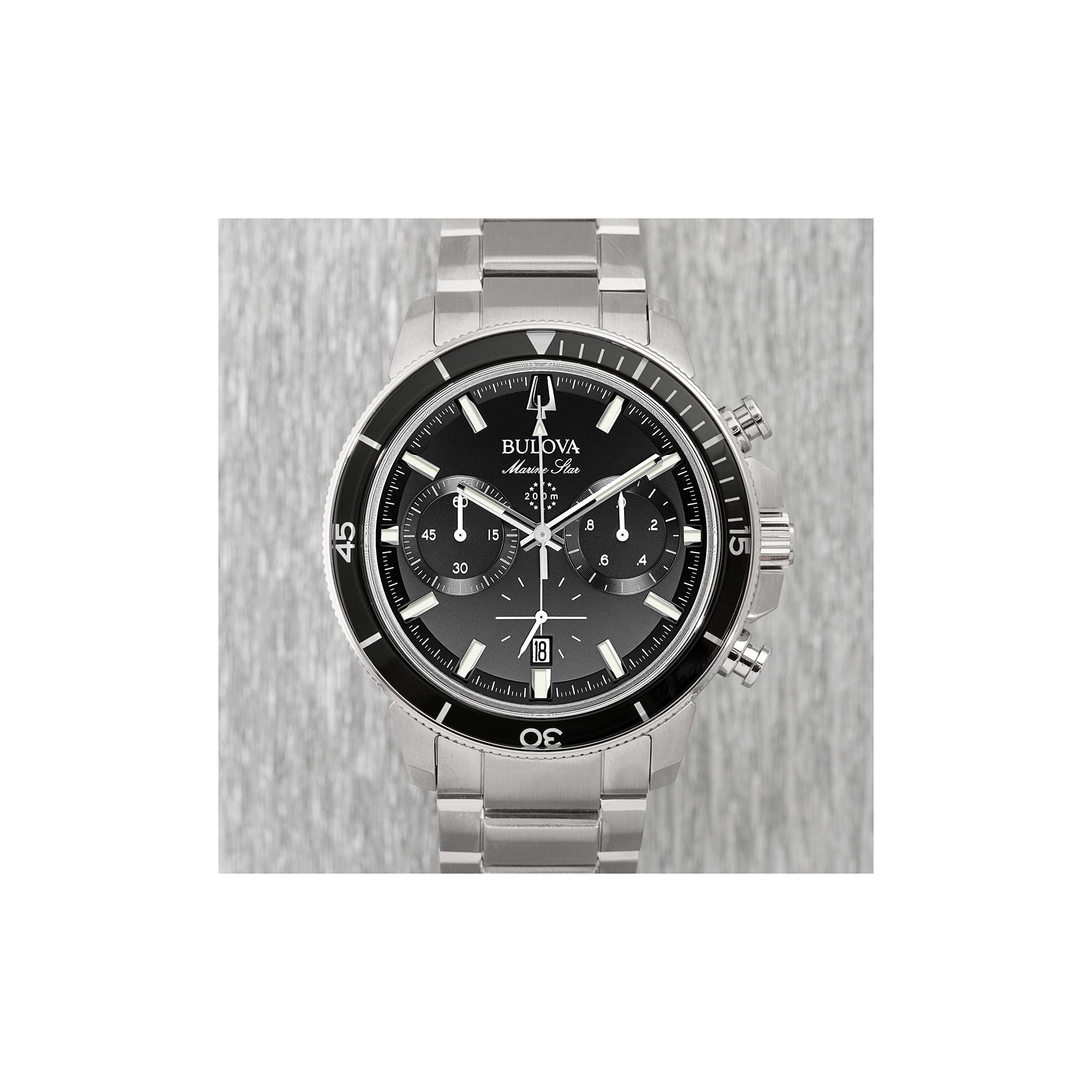 Bulova Men's Marine Star Series C Stainless Steel 6-Hand Chronograph Quartz Watch, Black Dial Style: 96B272