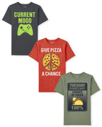 The Children's Place Boys Short Sleeve Graphic T-Shirt 3-Pack, Taco Tues/Give Pizza/Current Mood, Medium