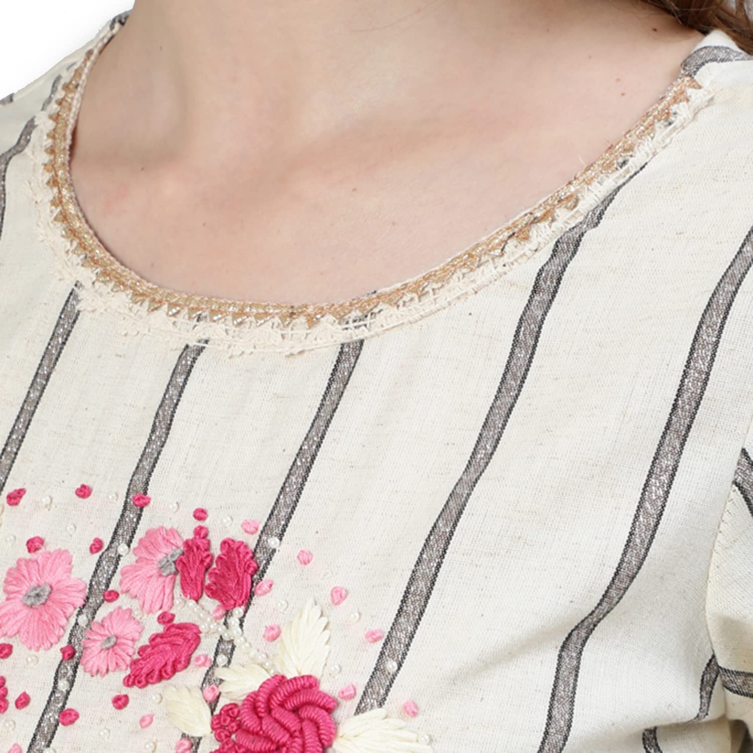 Ishin Womens Pure Cotton Embroidered A-Line Kurta Suit Set With Dupatta & Pants Dhkpldpnk-13044_M_Off White