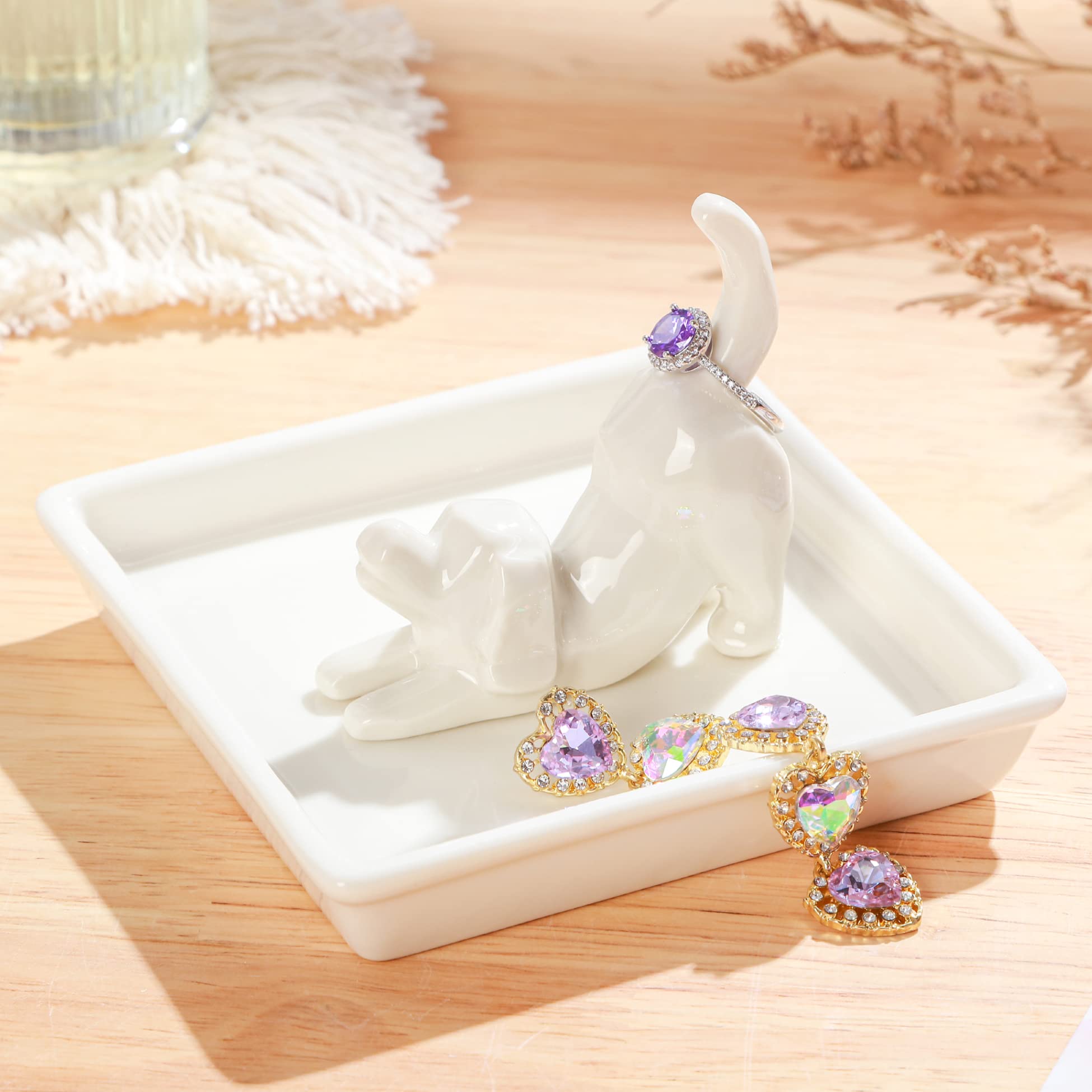 PUDDING CABIN Dog Mom Gifts for Women, Dog Ring Holder Dish Jewelry Holder, Dog Lover Gift for Women Friends Female Mom Grandma