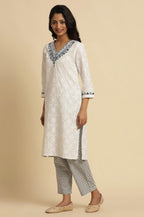 W For Woman W For Womanhite Geometric Printed Cotton Regular Kurta