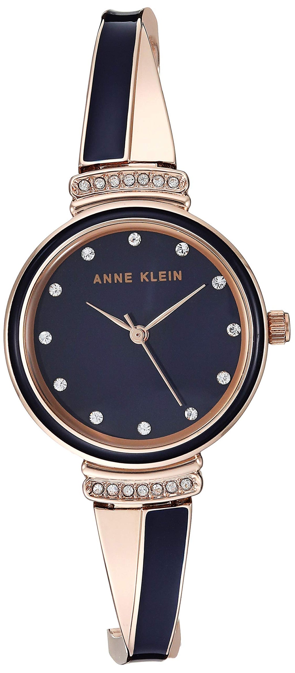 Anne Klein Women's AK/3292NVST Premium Crystal Accented Rose Gold-Tone and Navy Blue Watch and Bangle Set