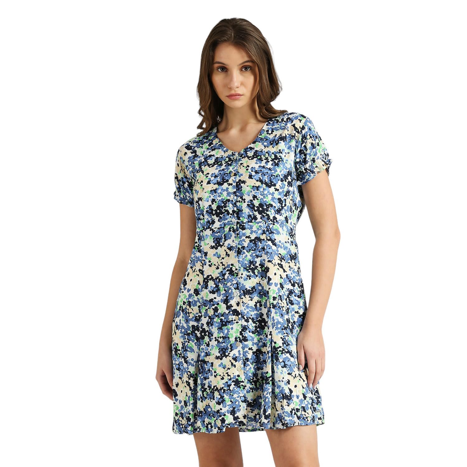 Pepe Jeans WomenS Viscose A-Line Above The Knee Casual Dress (Pl953583_Off White_Multi