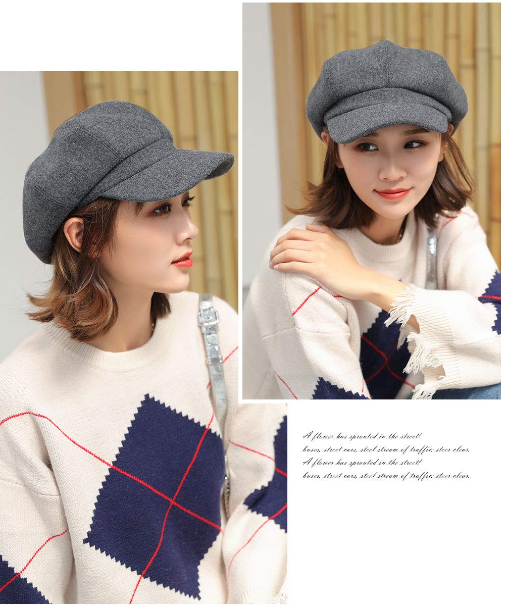 Sumolux Women Beret Newsboy Hat French Wool Cap Classic Autumn Spring Winter Hats Gray