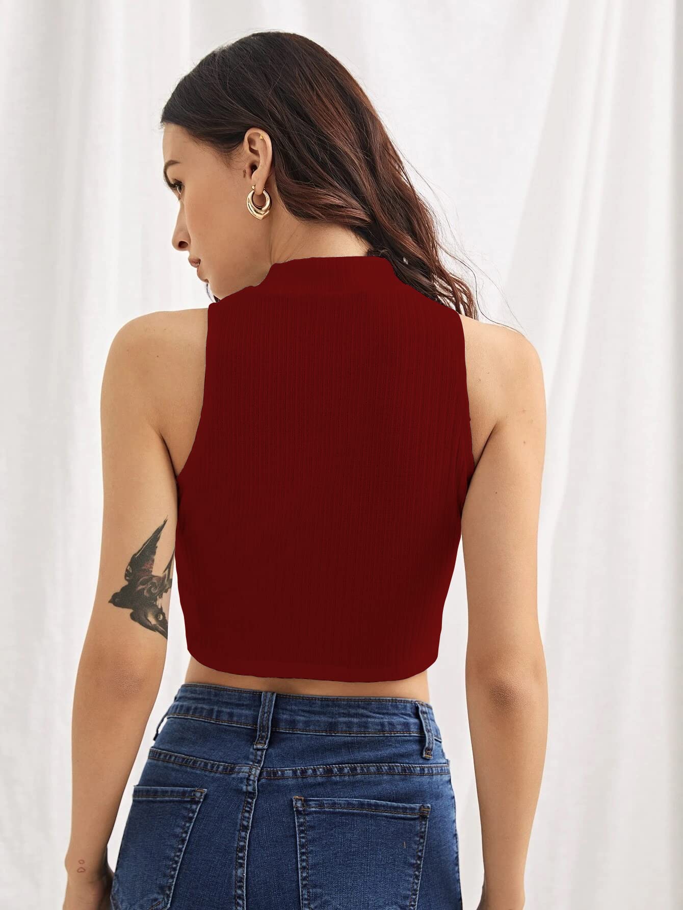 Shasmi Womens & Girls Solid Ribbed Round Neck Collarless Sleeveless Slim Fit Simplicity Tank Tops (Pack of 2) (TOP 37 Maroon W