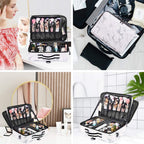 OEWOER Large Makeup Case PU Leather Makeup Bag 3 Layers 16 Inches Professional Makeup Train Case Cosmetic Bag Travel Make Up Bru