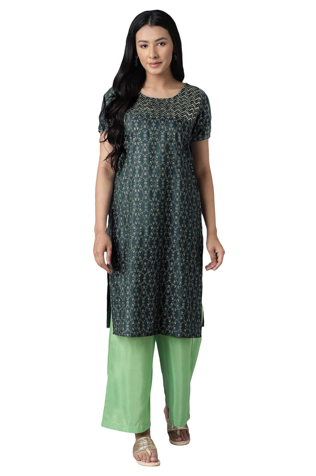 Aurelia Women'S Polyester Kurta-Straight Palazzo (21Onas12904-505023_Green_S)