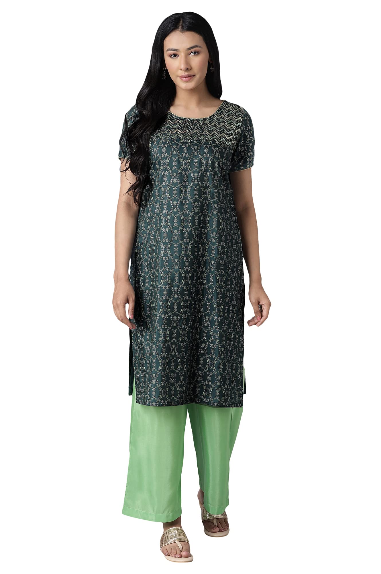 Aurelia Women'S Polyester Kurta-Straight Palazzo (21Onas12904-505023_Green_S)