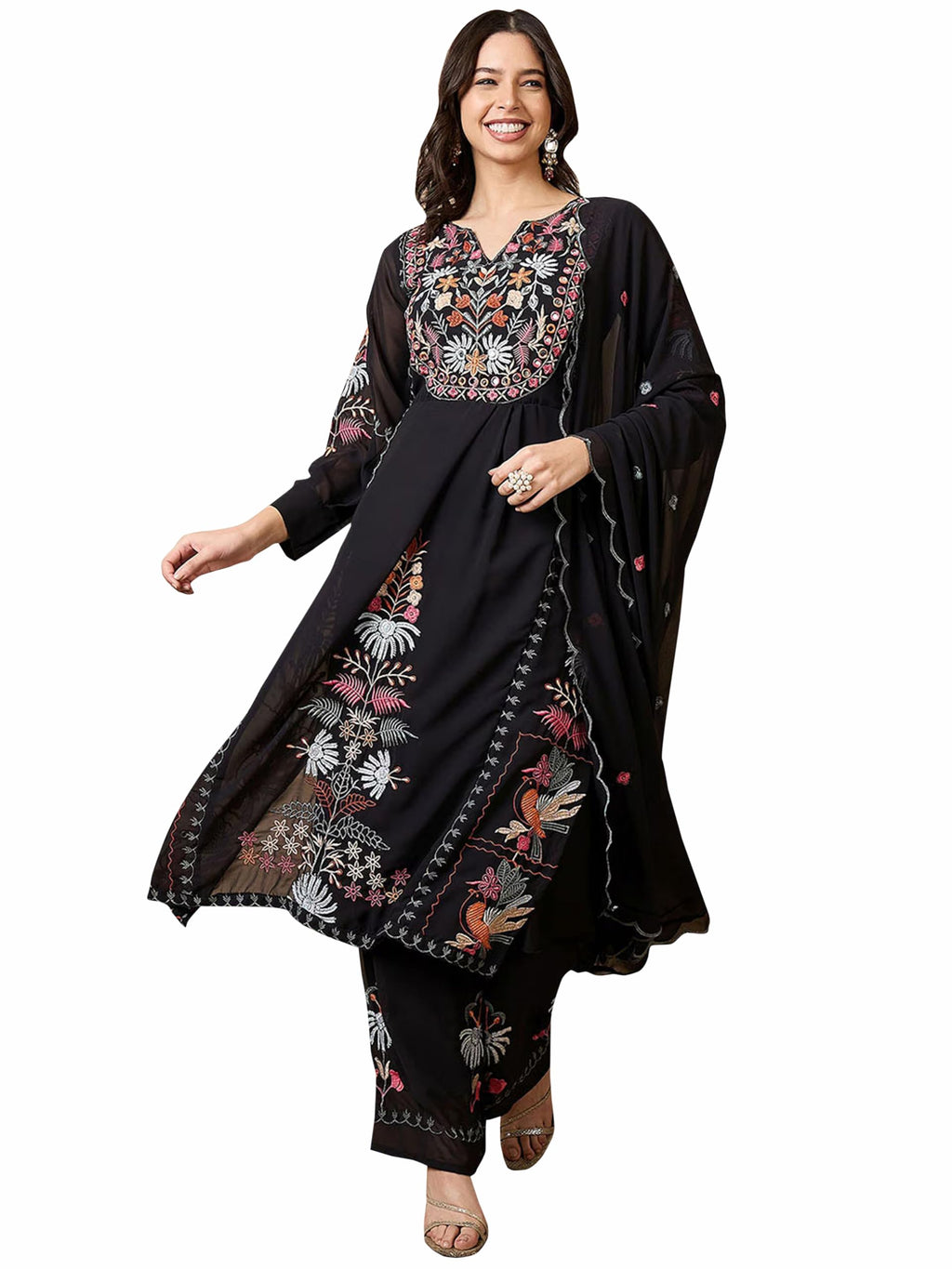Fashion Basket Georgette Straight Floral Plazzo Kurta Set