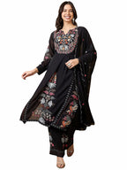 Fashion Basket Georgette Straight Floral Plazzo Kurta Set Black