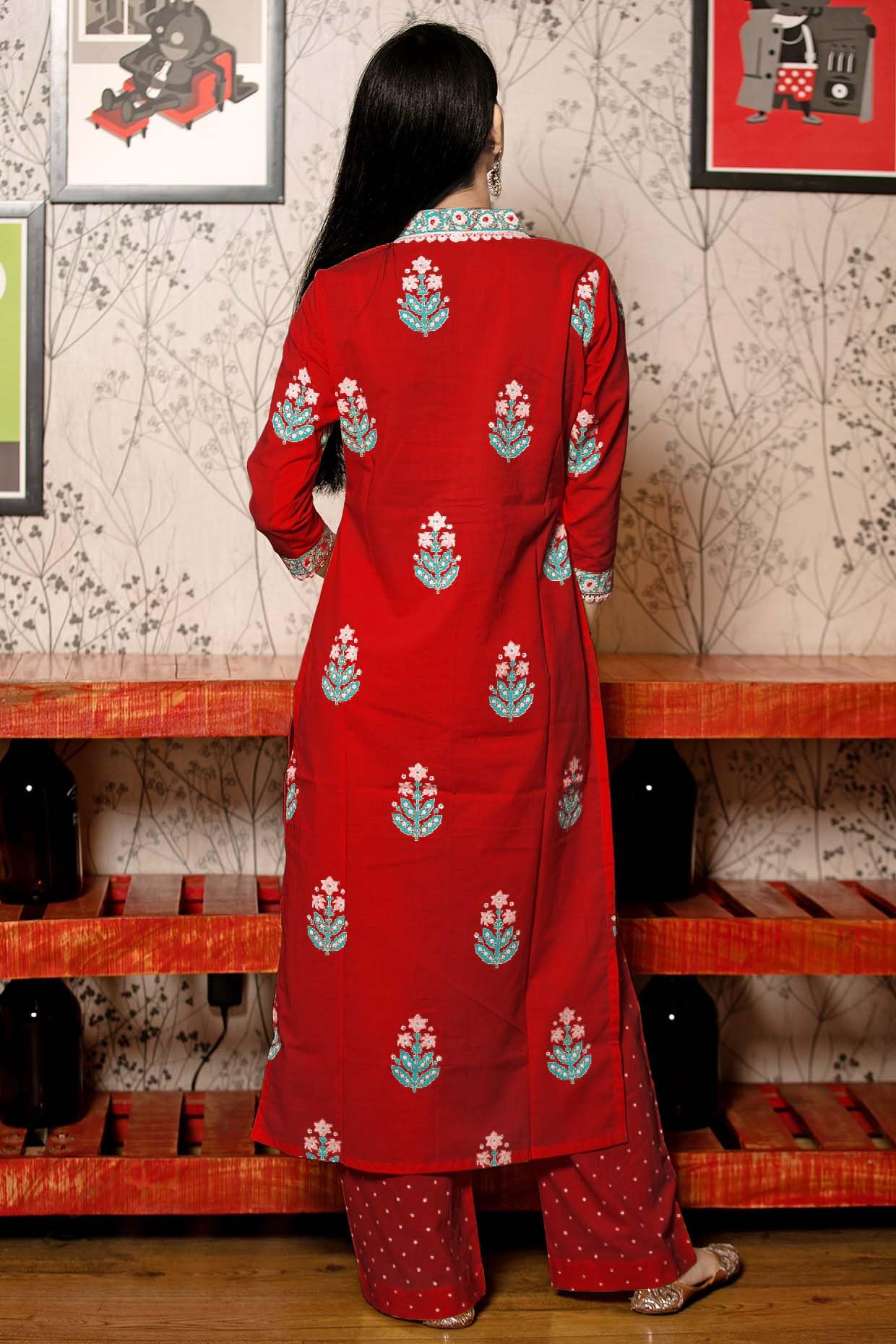 ANNI DESIGNER Womens Rayon Viscose Floral Straight Kurta with Pant & Dupatta (Belagavi Mustard_Red_XXXX-Large)