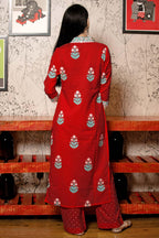 ANNI DESIGNER Womens Rayon Viscose Floral Straight Kurta with Pant & Dupatta (Belagavi Mustard_Red_Large)