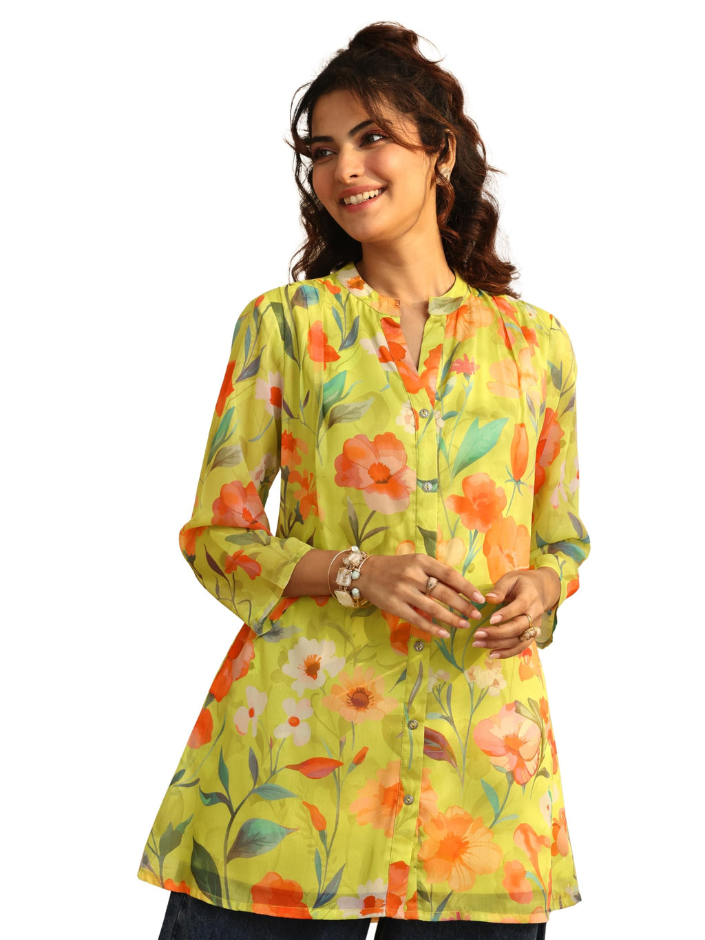 Libas Printed Chiffon Straight Shirts For Women (98308Xxl)