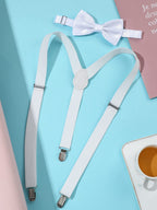 SATINIOR Suspender and Bow Tie Set 80s Clip on Suspenders for Men Women(White)