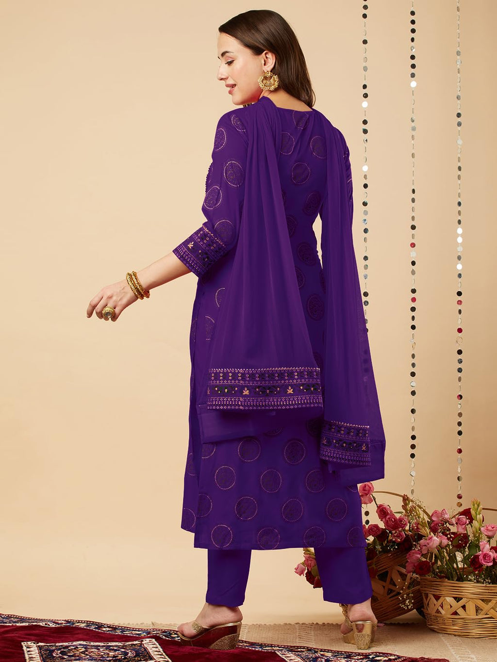 ANNI DESIGNER Womens Rayon Viscose Printed Straight Kurta with Pant & Dupatta (Nov Begani-VKS01_XL_Begani_X-Large)