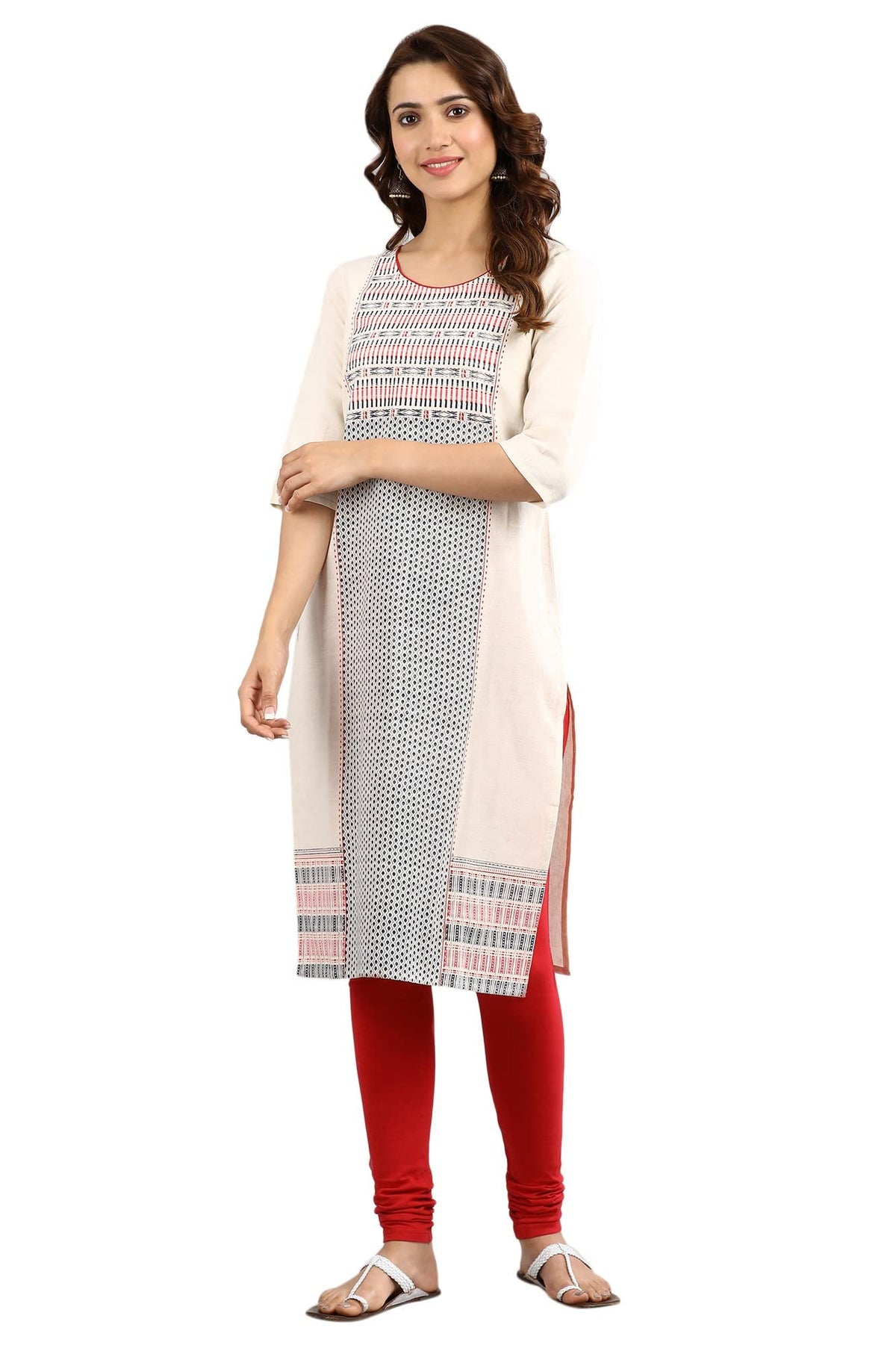 Aurelia WomenS Cotton Blend Regular Fit Kurta (22Fea10962-500721_Natural_L),White