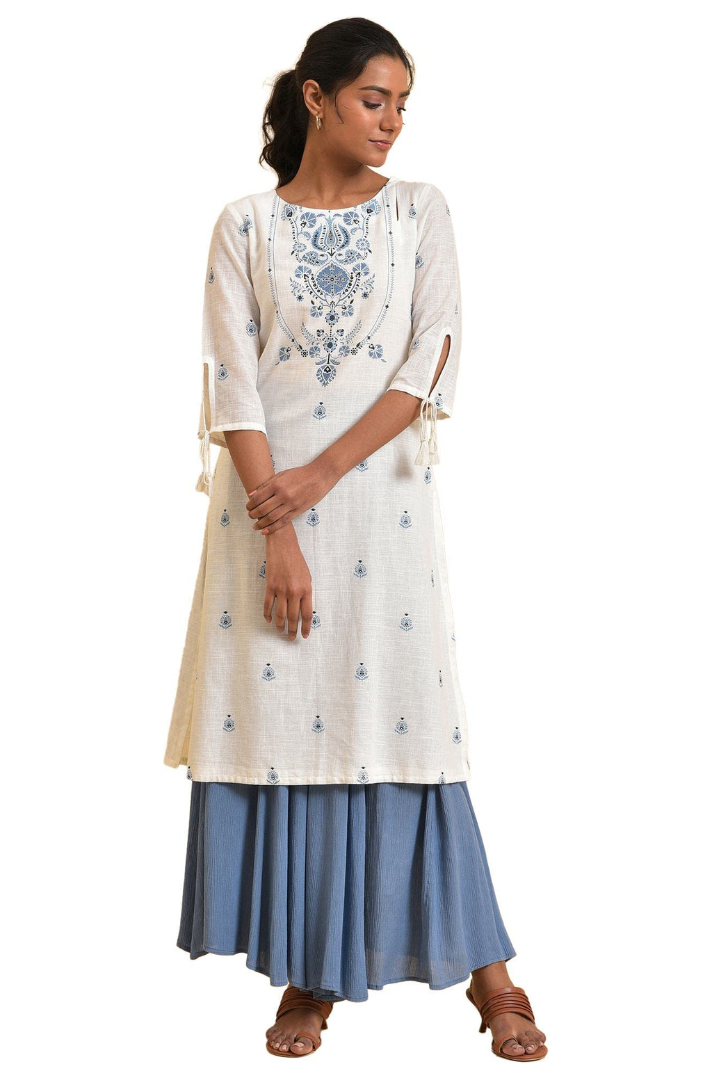 W For Woman Women'S Cotton Regular Kurta (23Few19266-120847_Broken White_3Xl)