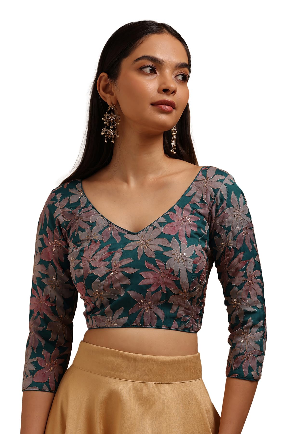 Soch Women Floral Print Padded Blouse with Zari