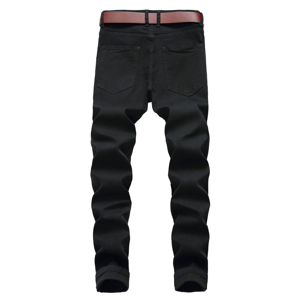 COOSVEN Men Ripped Jeans, Slim Fit Straight Leg, Denim Pants with Holes (Black499 - Stretch, 34)