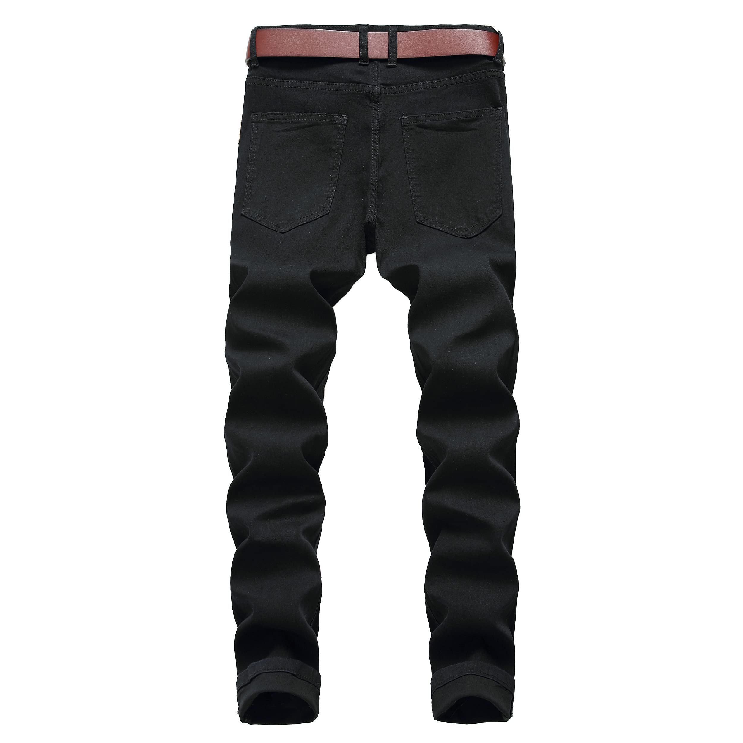 COOSVEN Men Ripped Jeans, Slim Fit Straight Leg, Denim Pants with Holes (Black499 - Stretch, 34)
