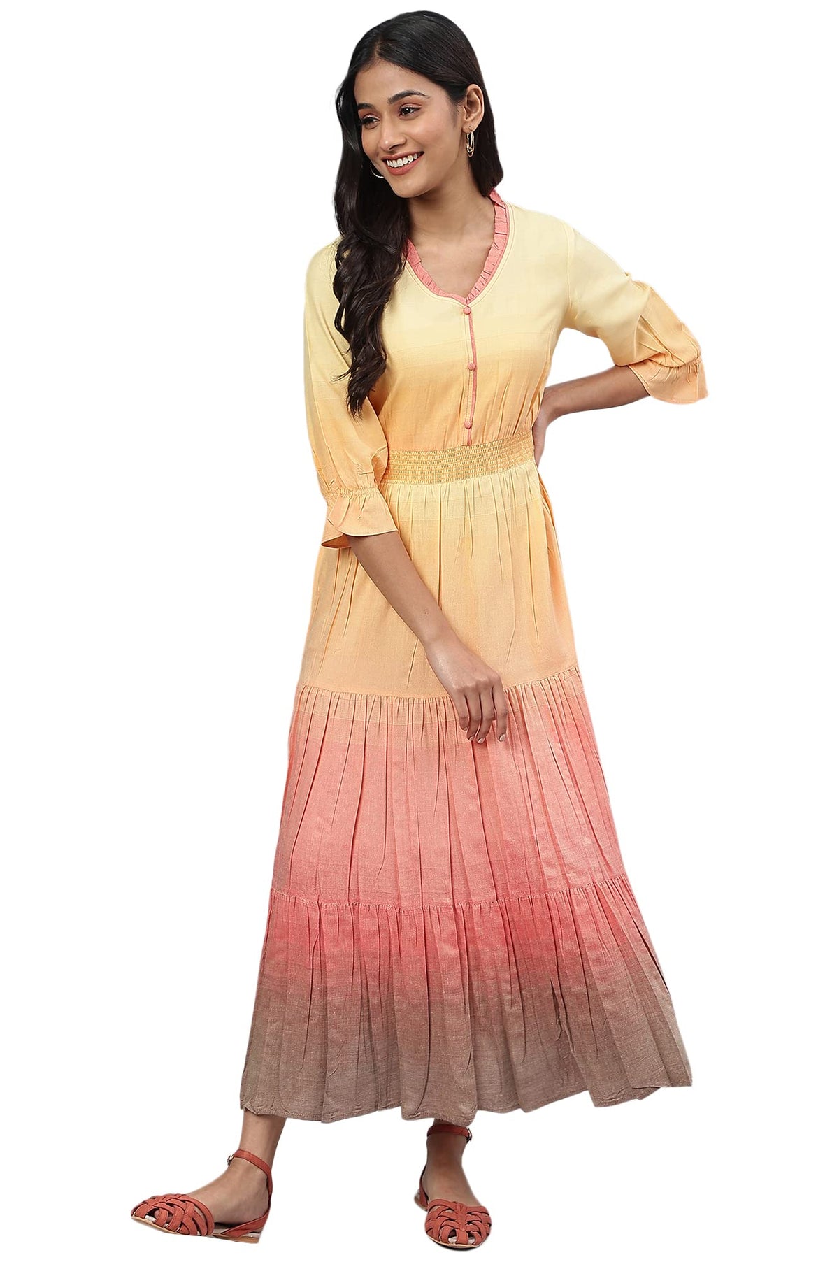 Aurelia Women Double Cream Rayon Geometric Yarn Dyed A-Line Dress_22AUA13564-702882_L