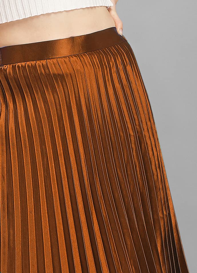 Kzully | Elegant Ensemble Satin Midi Skirts For Women & Girls Brown