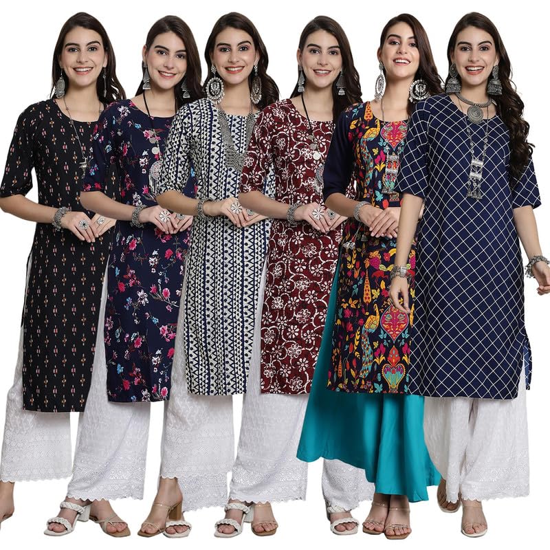 Tee Projekt Crepe Verstaile Straight Printed Kurti For WomenS Ll Casual Wear Kurti (Pack Of 6)
