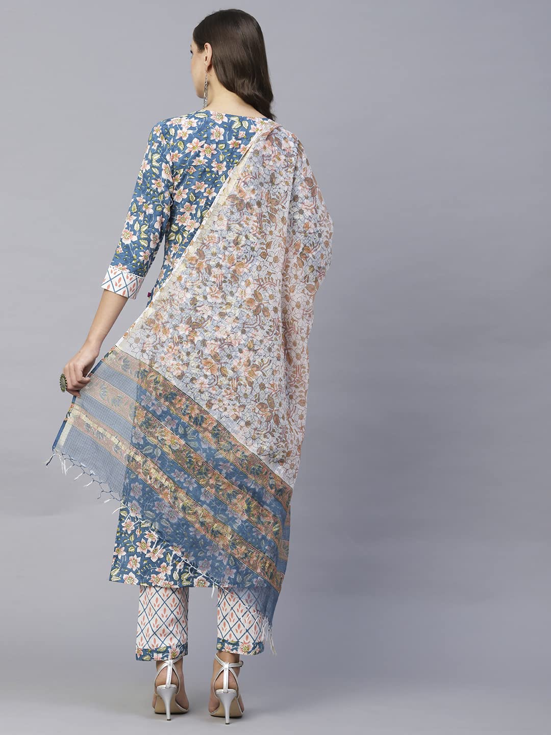 ANNI DESIGNER Womens Cotton Blend Straight Printed Kurta with Pant & Dupatta (Kuntu Green_XXL_Green_XX-Large)