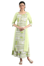 Aurelia Printed Round Neck Cotton Flax Womens Kurta Set (S21Au01502659005, Green, Medium)