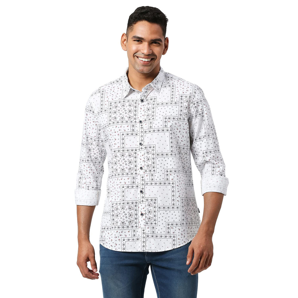 Pepe Jeans Cotton MenS Regular Fit Printed Shirts White, Large