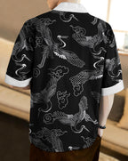 Eyebogler Men Cotton Blend Casual Printed Open Shrug Black White