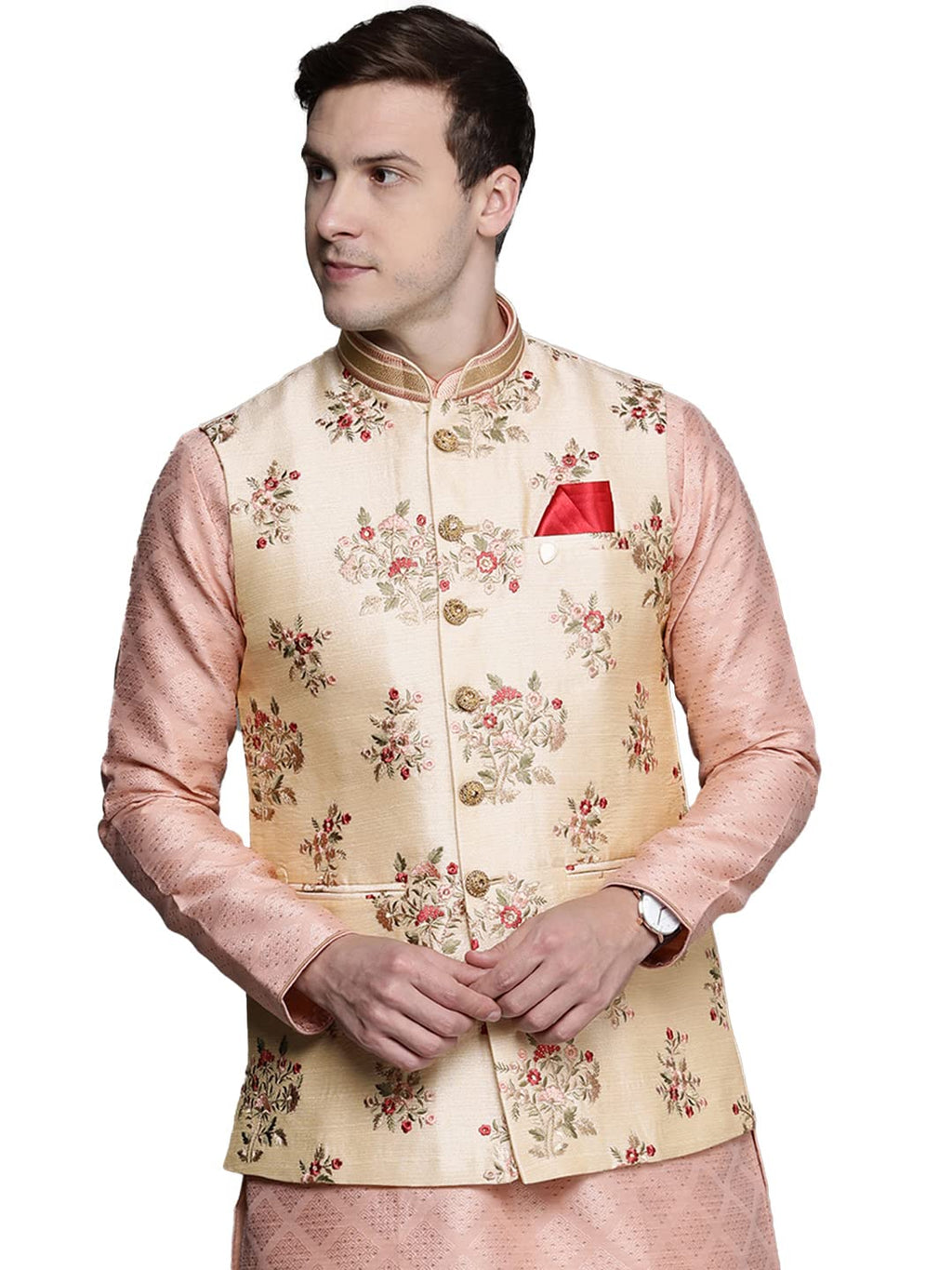 Manyavar Mens Floral (JCBA047-304-M_Fawn_M)