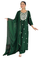 Gosriki WomenS Viscose Silk Embroidery Straight Kurta Pant With Dupatta (Nagasri Green-Gs_M_Green_Medium)