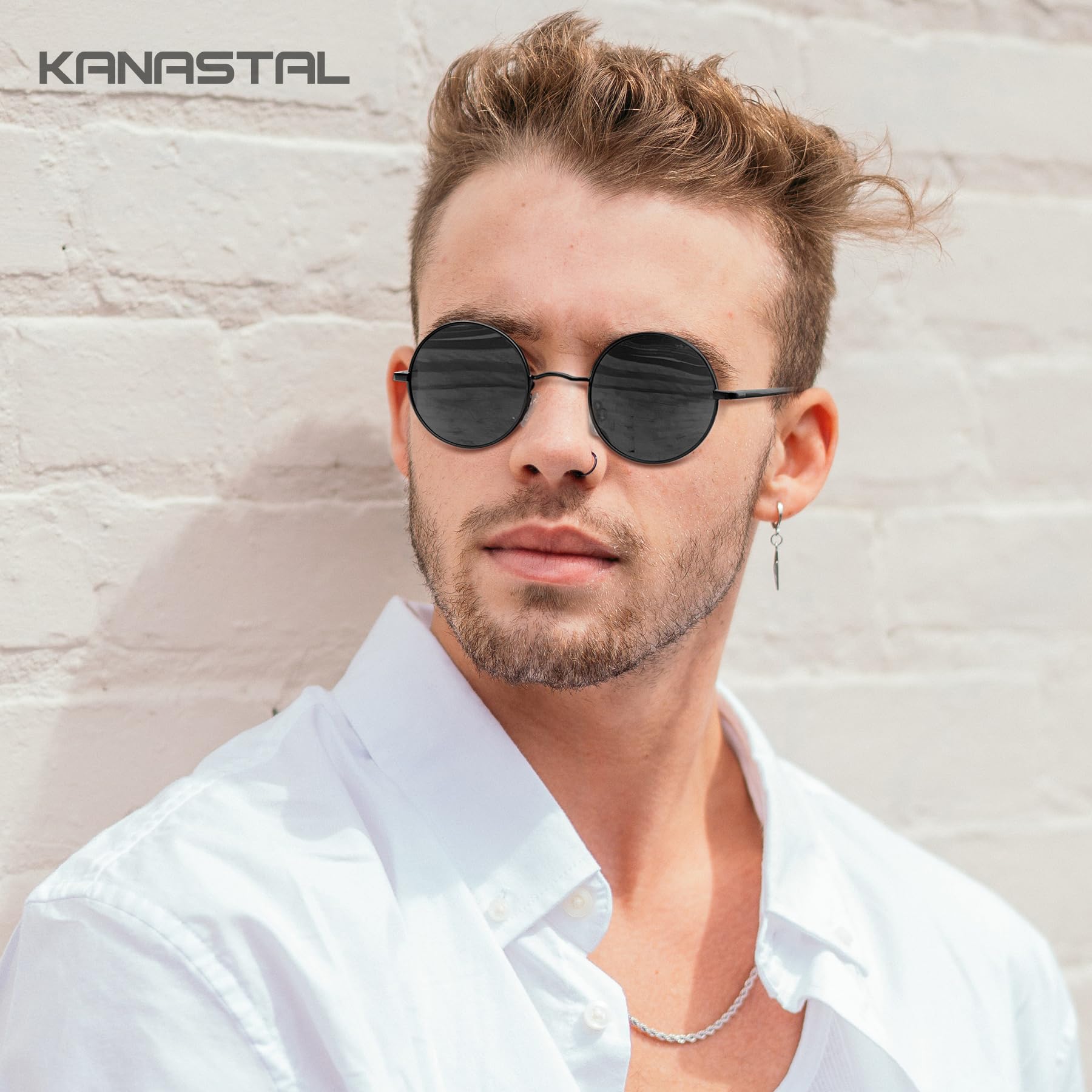 KANASTAL Small Round Sunglasses for Women Men Polarized UV400 Protection Metal Steampunk Vintage Halloween Decoration