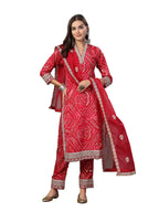 Stylum Womens Bandhani Print & Embroidered Muslin Straight Kurta Pant Dupatta Set (KPDPINKBANNO44_Pink, XXL)