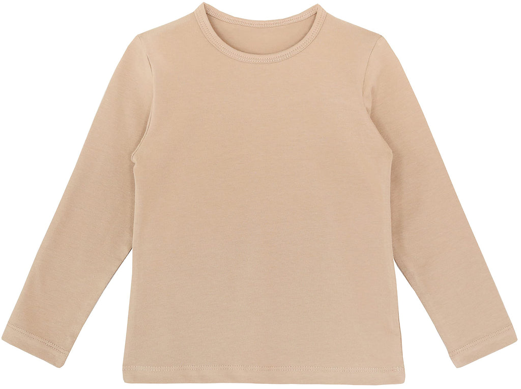 Lilax Girls' Basic Long Sleeve Round Neck Cotton T-Shirt 8 Beige