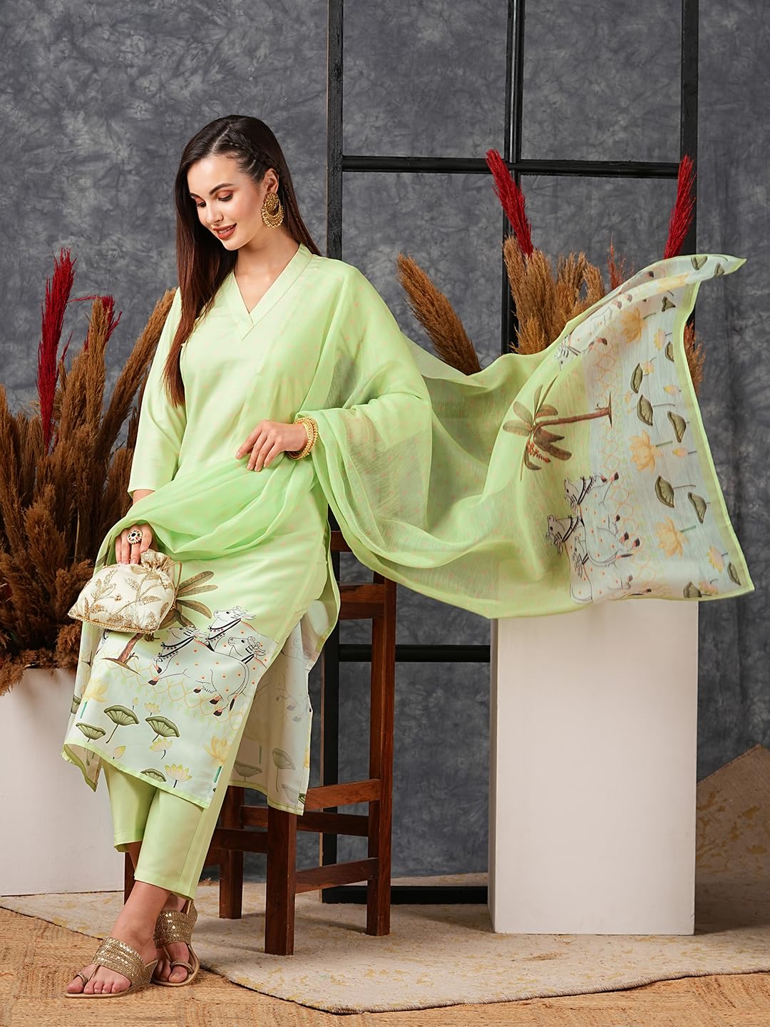 ANNI DESIGNER Ladies Cotton Blend Kurta with Trousers and Dupatta, track, XXL