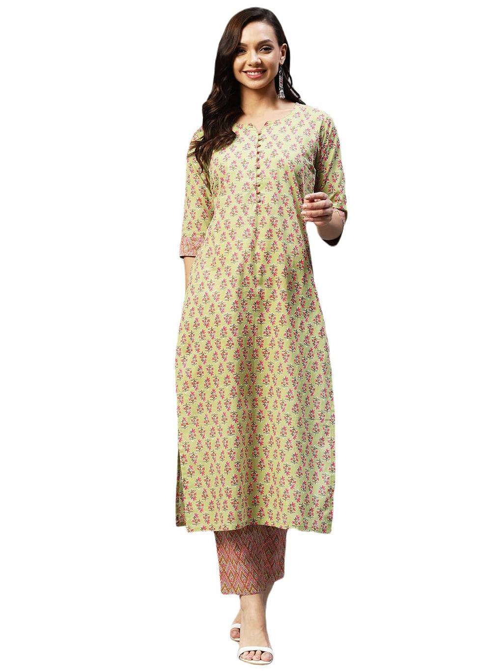 ANNI DESIGNER Womens Cotton Blend Straight Printed Kurta with Pant (Padwil Green_XXL_ Green_XX-Large)
