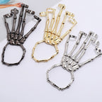 Caiyao Gothic Halloween Skull Skeleton Metal Fingers Hand Bone Bracelet with Adjustable Ring Wristband Handmade Punk Jewelry for