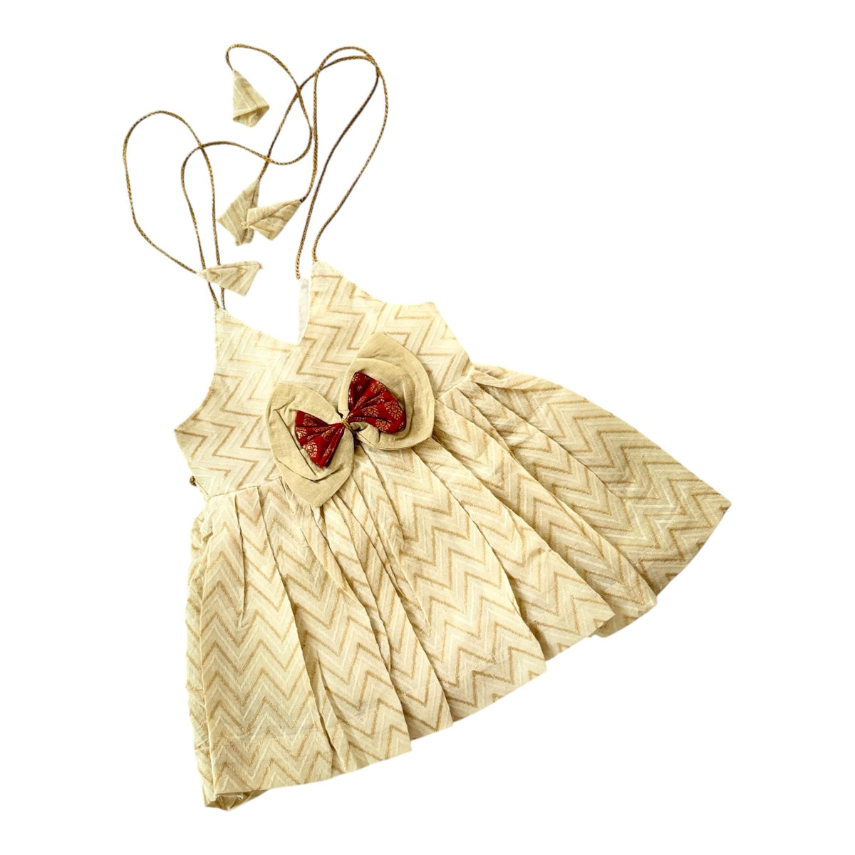 Picksparrow Newborn Baby Girl Ethnic Dress/Traditional Frock(Zigzag Bow) (In, Age, 0 Months, 3 Months, Offwhite) 0-3