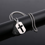 P.Blake Dog Tag Cross Necklace for Father Dad Daddy Stainless Steel Cross Pendant Christian Religious Jewelry Christmas Fathers