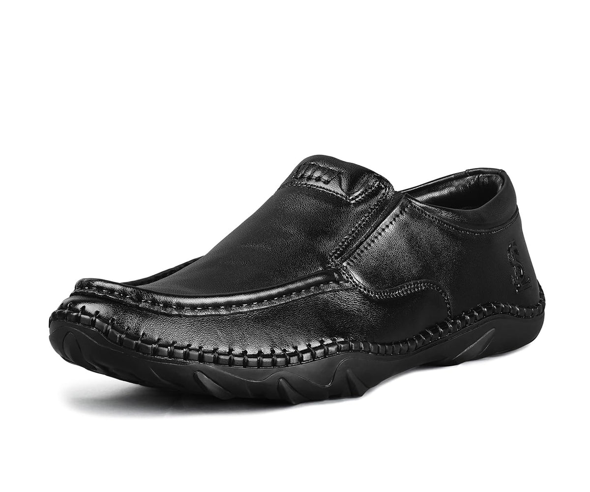 LOUIS STITCH Obsidian Black Genuine Leather Formal Slip On Shoes for Men | Ultra Lightweight and Flexible Rubber Sole Mens Slipo 9