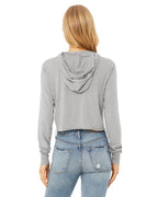 Ladies cropped Long Sleeve Hoodie T-Shirt - SOLID BLK TRBLND - S(D0102H7WENJ)