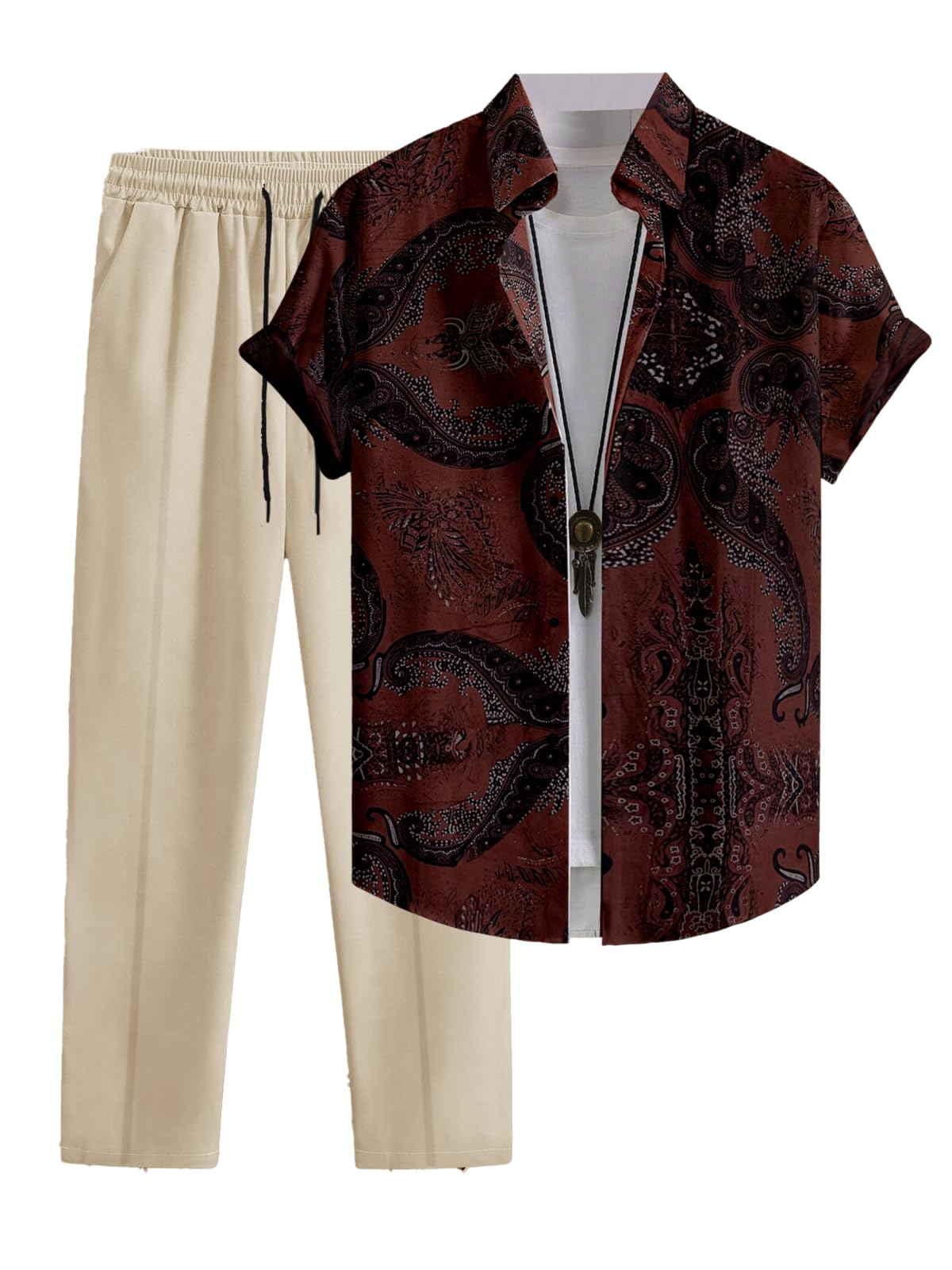 Noble Monk Co-Ord Set For Men | Cotton Blend Half Sleeve Shirt And Trouser | Casual Summer Outfit With Drawstring Pants
